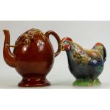 Mintons Treacle Glazed Upside Down Novelty Teapot: Height 20cm together with Royal Winton Rooster
