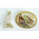 Aynsley Ceramic Brooch: A ceramic Aynsley brooch decorated with pheasants together with a similar