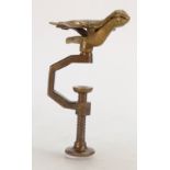 Fishing Memorabilia: Vintage brass fly fishing tying vice modeled as a bird, height 14cm.