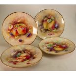 Four Minton Hand Decorated Wall Plates: With images of fruit signed Shufflebottom & L Summer.