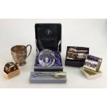 A collection of Silver items: Including serviette rings, christening mug, spoons, 277 grams,