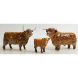 Beswick Highland Cattle family comprising: Bull 2008 (restored horn),