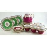 Spode Regent patterned part tea set: In gilded pink decoration to include teapot, 6 cups, 9 saucers,