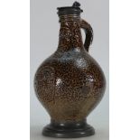 Early Salt Glaze Bellarmine Jug: With later pewter fittings. 25cm overall height.