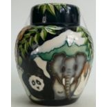 Moorcroft Ginger Jar & cover decorated with animals for Noah's Ark: Designed by Rachel Bishop 1996