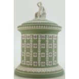 Wedgwood three colour dice ware Jasperware Jar & cover: Jasperware jar & cover, dated 1973,