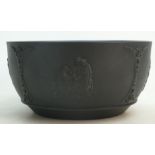 A Wedgwood Black Basalt bowl: Decorated with Neo Classical scenes. Rare Etruria stamp, circa 1900.