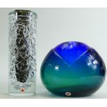 Beranek hand made Czech Art Glass Vase and one other: Beranek vase together with similar blue squat