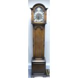 1930's Tempus Fugit Oak cased 3 Weight Grandmother Clock: With brass face, height 193cm.