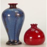 Bernard Moore Squat Flambe Vase together with a larger Mottled Blue Item: Smaller marked "BM" and