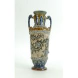 Doulton Lambeth Stoneware two handled Vase: Decorated with scrolling foliage and sea shells by
