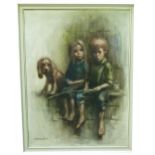 Barry Leighton Jones large Oil painting: Large oil painting on canvas of children,