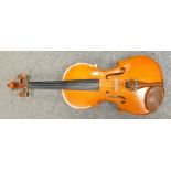 Modern Violin in case: The Stentor Student label inside, length at back 37cm, overall 59.5cm.