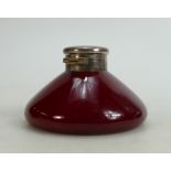 Royal Doulton early Flambe Inkwell/Paperweight: With silver hallmarked lid, diameter 13.5cm.