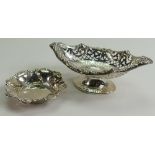 Silver pierced Bon Bon dish & Pin Tray: Gross weight 116.6g, dent to pin tray & marks rubbed.