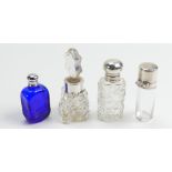 Three silver topped scent bottles & one other blue example: