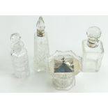 Silver mounted Jars & 1 other: Two silver mounted large size scent jars / bottles & one cut glass