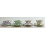 A collection of Shelley Trios to include: Green Daisy Chintz 13205, Chinese Garden Chintz 14030,