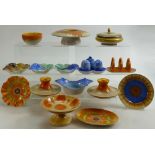 A collection of Shelley items to include: Candlesticks, toast rack, cruet set, lidded bowl,