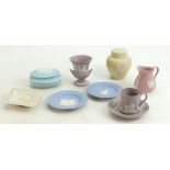 A collection of Wedgwood Jasperware: Wedgwood Jasperware to include a lilac cup & saucer, vase,