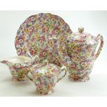 James Kent Chintz Du Barry Fenton Pottery items to include: Coffee pot, milk, sugar, cake plate,