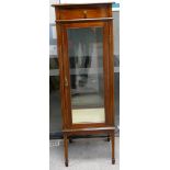Quality Mahogany inlaid display Cabinet: With drawer, on tapered supports,