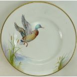 Minton plate hand painted with a Mallard duck by Arthur Holland,