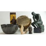 A collection of interesting items: To include bronze erotic bust of a man signed Dupre,