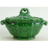 19th century Spode Tureen: Green Majolica coloured tureen & lid (chip to rim) 19.5cm.