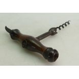 Unusual early 19th century Corkscrew with Rosewood handle: Serrated knife to one end,