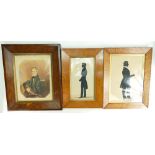 Watercolour of a Naval Officer & 2 x Silhouettes: Watercolour depicting mid 19th century naval