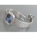 Ladies Omega 18ct white gold Watch: With octagonal two tone blue dial with 18ct white gold bracelet,