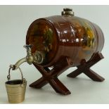 Royal Doulton Kingsware Whisky Barrel: Decorated with tavern scenes on X frame with silver plated