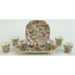 James Kent Chintz Du Barry Fenton Pottery items to include: Egg cup tray with egg cups and a