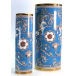 Two Wedgwood Florentine turquoise cylindrical Prestige vases of substantial size. 39cm and 32.