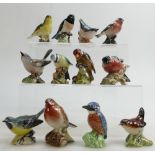 A collection of Beswick Garden Birds: Comprising Robin 980, Stonechat 2274, Greenfinch 2105,