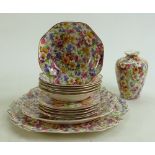 James Kent Chintz Du Barry Fenton Pottery items to include: Cake plate, shallow bowl,