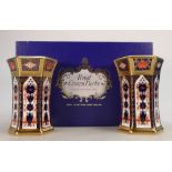 Royal Crown Derby Imari 1128 Boxed Vase Set: In a presentation box, height 11.5cm.