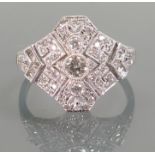 18ct white gold and Diamond Art Deco style cluster Ring: Weight 4.4g, size P, 77 diamonds approx.