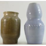 Two Moorcroft mottled drip glaze ribbed studio type Vases 24cm & 18.