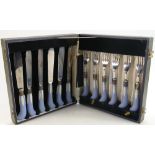 Wedgwood Jasperware Knife & Fork set: Wedgwood blue & white Jasperware boxed knife & fork set by