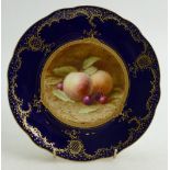 Coalport gilded and hand painted Cabinet plate: Decorated with fruit by F H Chivers, diameter 22cm.