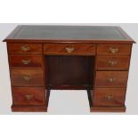 Early 20th century Mahogany Partners Desk: One piece desk with leather inset top,