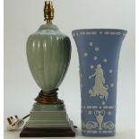 Large Wedgwood Jasperware vase and similar lamp base: Vase height 29.