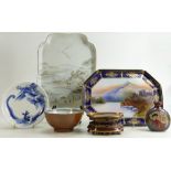 A collection of Chinese & Japanese porcelain: Including 2 trays, Chinese plate, bowl, vase etc.