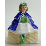 Royal Doulton prototype figure of a seated Girl on a basket with hands in muff: Figure height 14cm.