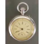 Silver Longines Chronograph Pocket Watch: Inner case marked "Longines Chronograph Gold Medal,