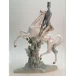 Lladro large figure group of man on horseback: Height 50cm.