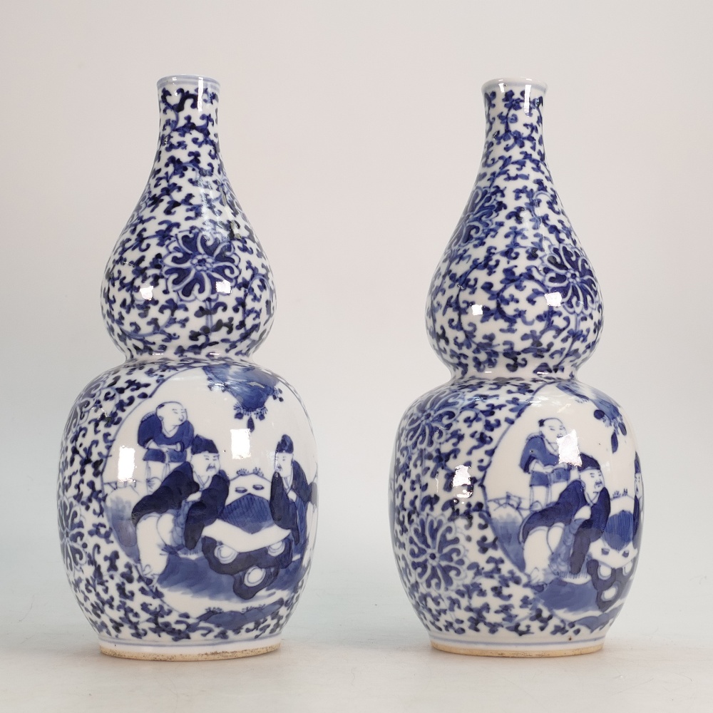 A pair of 19th century Chinese Double Gourd Vases: 4 character mark to base, 26cm high. - Image 3 of 3