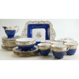 Spode Regent patterned part tea set: In gilded blue decoration to include 8 cups, 8 saucers,